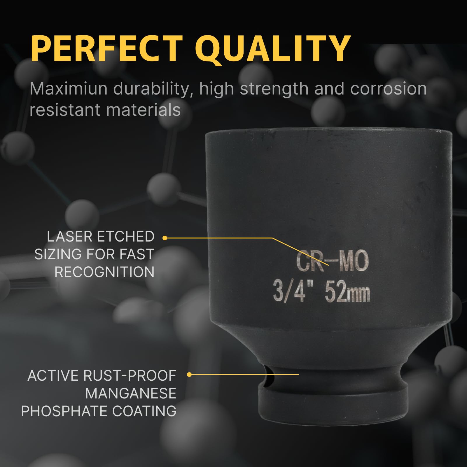 llave vaso 52mm 3/4" 6 caras, llave vaso 52 mm 3/4, acero de cromo y molibdeno, CR - MO (52mm)