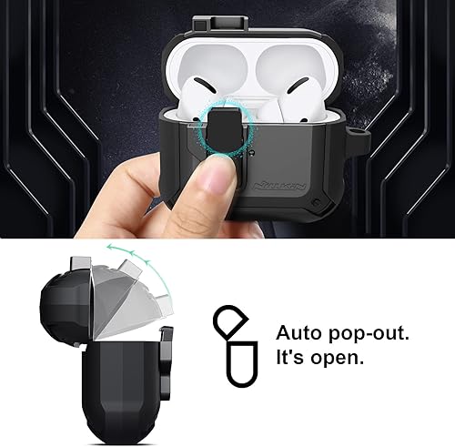 Miniatura 2 de Nillkin Compatible con AirPods Pro clip de bloqueo seguro con tapa desplegable automática cuerpo completo a prueba de golpes carcasa rígida para