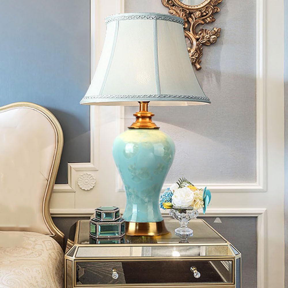 asdchZen 25.2" Modern Blue Ceramic Table Lamp Jingdezhen Crystallized Glazed Ceramic Desk Lamp For Living Room, Farmhouse Bedside Nightstand Lamp For Bedroom Home Office Dorm-A,C