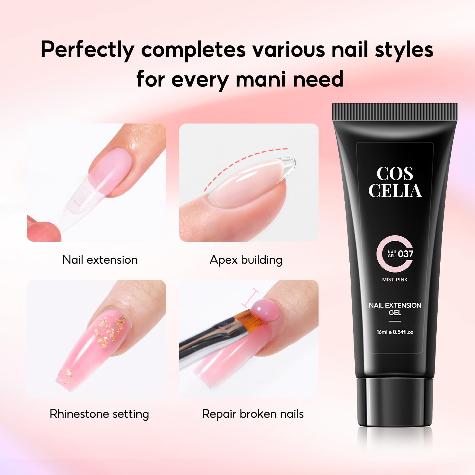 COSCELIA Gel Extensión de Uñas Kit, 4 * 16ml Poly Nail Gel Para Uñas Con Lampara Uñas y Slip Solution,Base Top Coat y Molde para uñas,Uñas Poligel Kit Completo para DIY — view 8