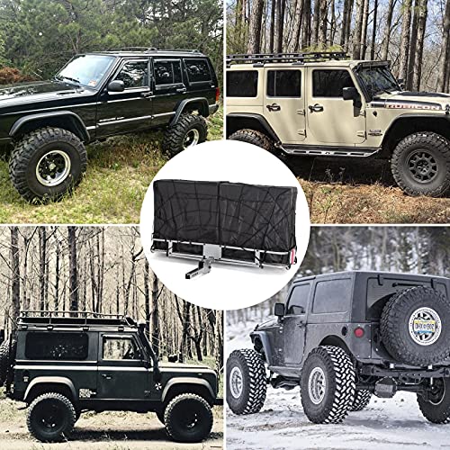 Titimo 60"X21"X6" Folding Hitch Mount Cargo Carrier - Luggage Basket Rack Fits 2" Receiver - Rear Cargo Rack For Suv, Truck, Car(Includes Cargo Net, Ratchet Straps, Waterproof Cover) - 550Lb Capacity #TOP5