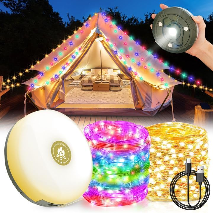 Mineup Outdoor Camping Stowable String Lights, 10m 5 in 1 Waterproof ...