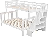 Vista 193 de Harper & Bright Designs Litera de tamaño matrimonial sobre matrimonial con 3 cajones, litera de madera maciza con almacenamiento y riel