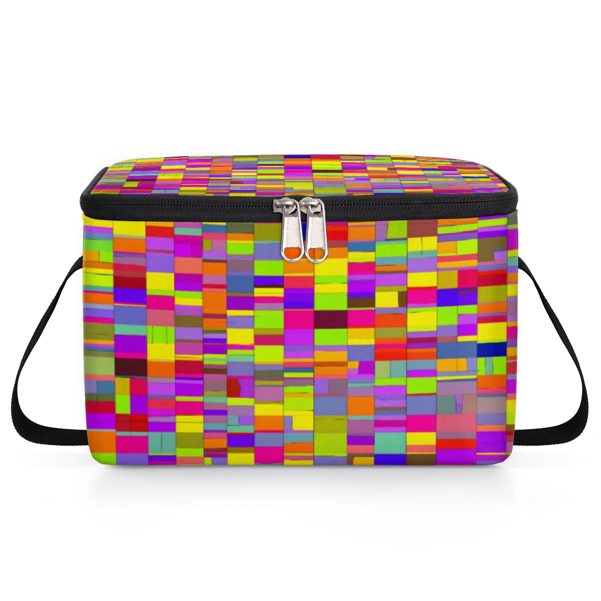 GzLeyigou Colorful Block Texture Lunch Bags for Women Men 9 Cans, Hot & Cold Food Delivery Bag Insulated Grocery Bag Insulated Lunch Box Geometric Style Cooler Bag for Office Work Picnic Beach