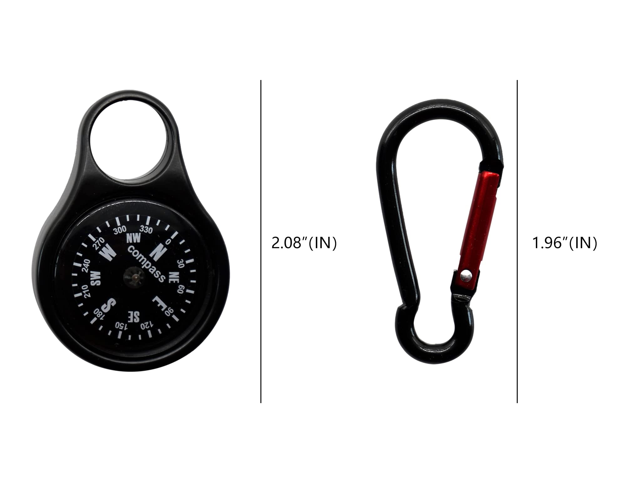 Sanung C-50 Mini bussola di sopravvivenza con moschettone, [2 pezzi] 2 in 1 in lega di zinco a clip guida guida portachiavi gancio kit di emergenza strumenti per campeggio all'aperto escursionismo
