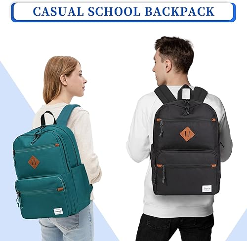 Miniatura 5 de RAVUO Mochila escolar ligera para hombre, con 2 compartimentos, mochila clásica básica para mujeres, adolescentes, niños y niñas, Negro -, Classic