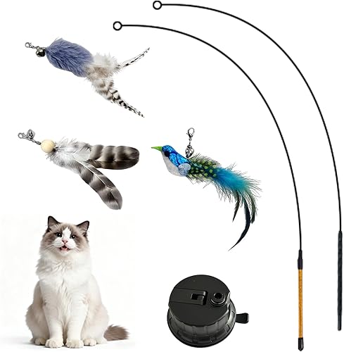 Juguete interactivo de plumas para gatos, paquete de repuesto de juguete de pluma de caña de pescar duradera, ventosa mejorada, teaser colgante para