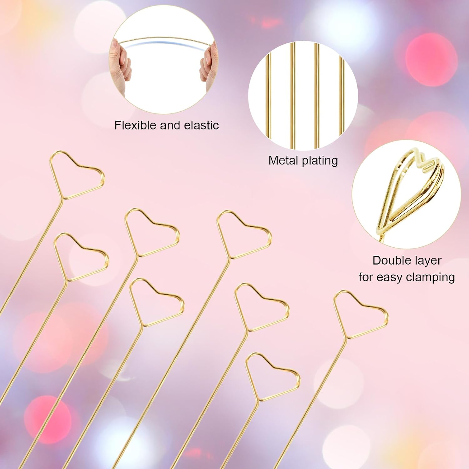 40 Pcs Floral Card Holder Picks, Heart Picture Holders, Photo Holder Pick Stick, Gold Floral Place Card Holder, Floral Picks Clips, Photo Picture Holder for Weddin