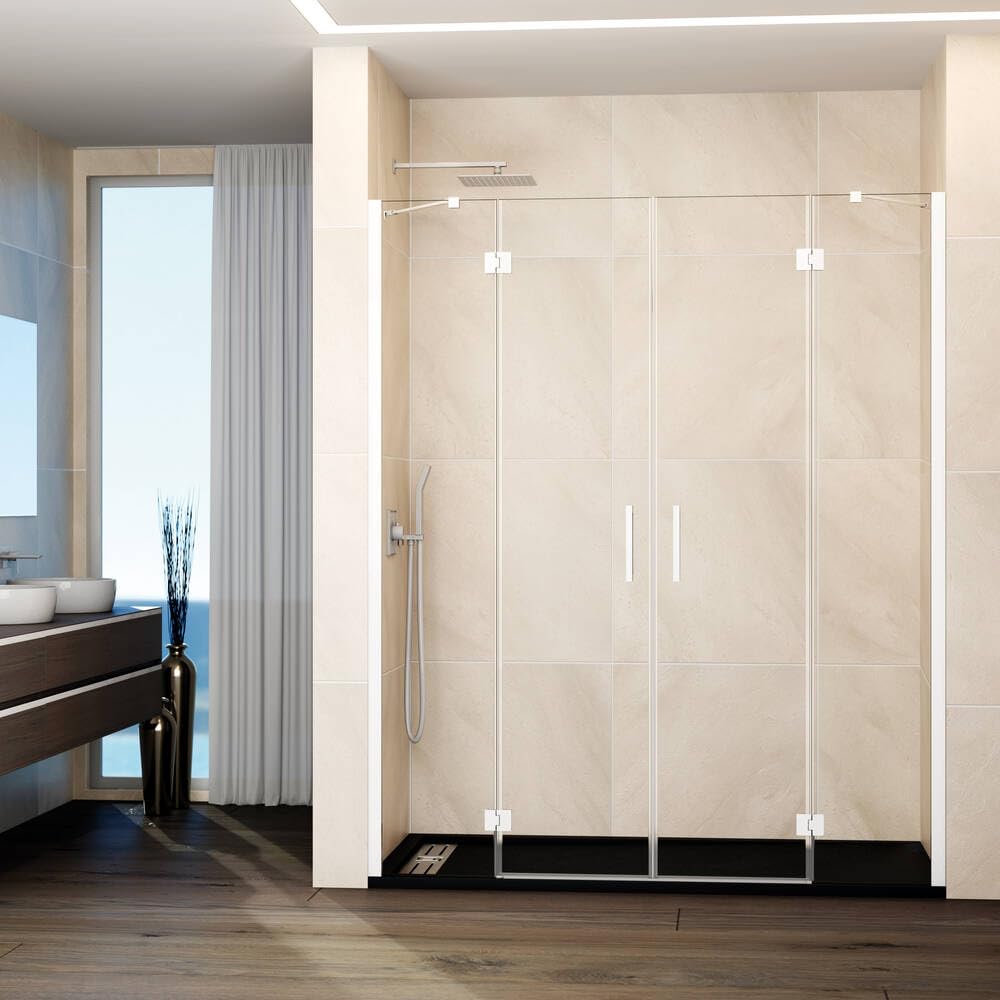 GME - Mampara Ducha Frontal 2 Puertas Fijas + 2 Correderas 195cm Blanca | Mampara de Cristal con Perfilería de Aluminio y 195cm de Altura | Cristal Templado 6mm Antical Y Cierre Magnético