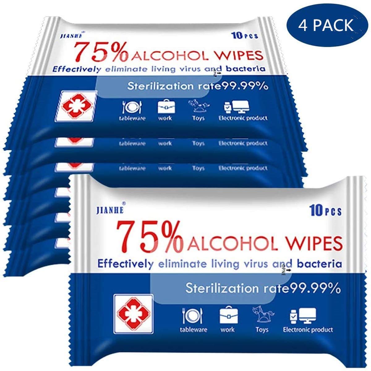 Alcohol Disinfectant Wipes 4 Packs, 40Pcs,75% Alcohol Hand Wet Wipes Resin-Free Cleaning Hand Sterilizer