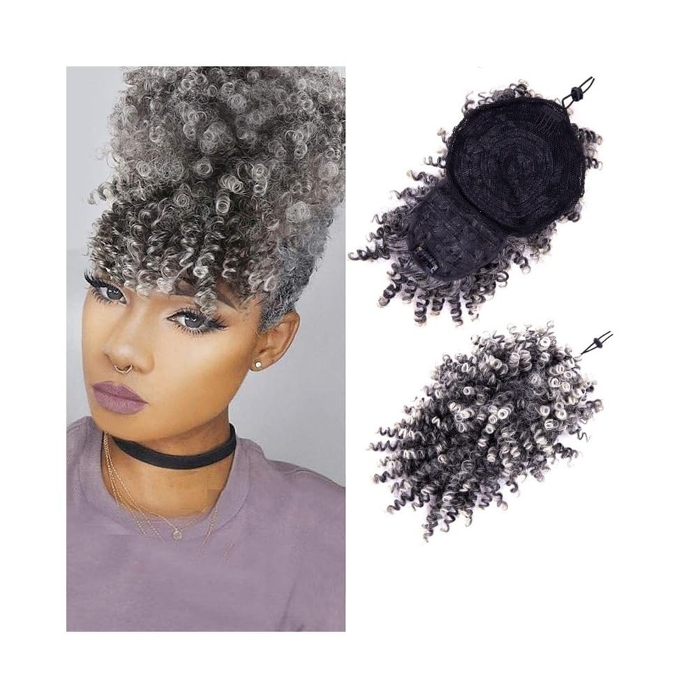 Chignon finto Chignon afro alto e voluminoso con frangia, coda di cavallo sintetica coulisse riccioli crespi Donne(1BT613)
