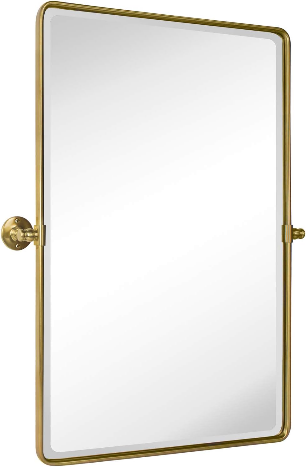 TEHOME Gold Pivot Rectangle Bathroom Vanity Mirrror Farmhouse Tiltable Rounded Metal Framed Pivoting Bathroom Mirror with Beveled Mirrror, Overall 26.91 x 35 inches (Mirrror 23 x 35 inches)