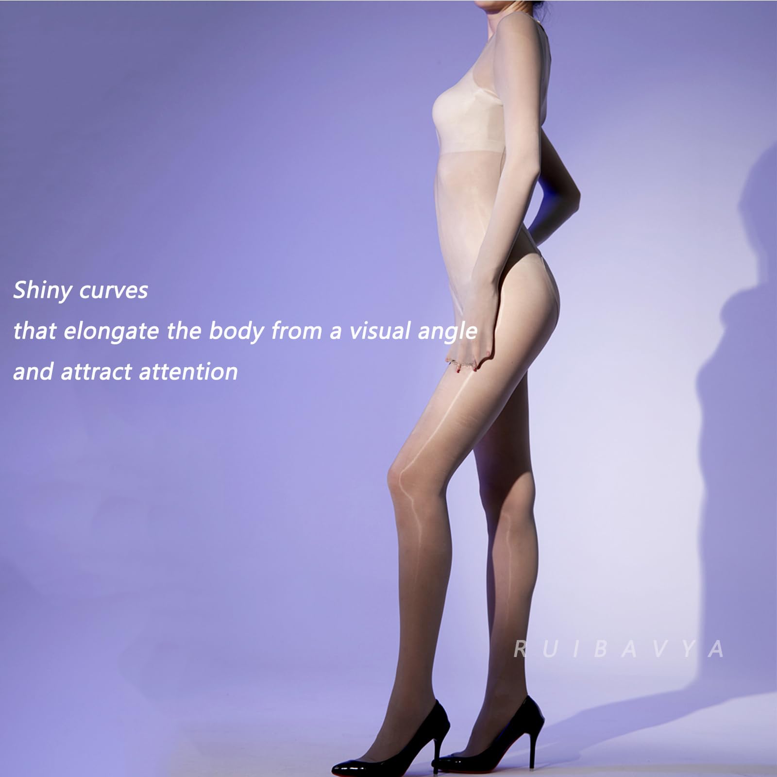 RUIBAVYA Damskie rajstopy Bodystocking Shiny błyszczące długie rękawy rajstopy na całe ciało, seksowne body, nylonowe, błyszczące rajstopy