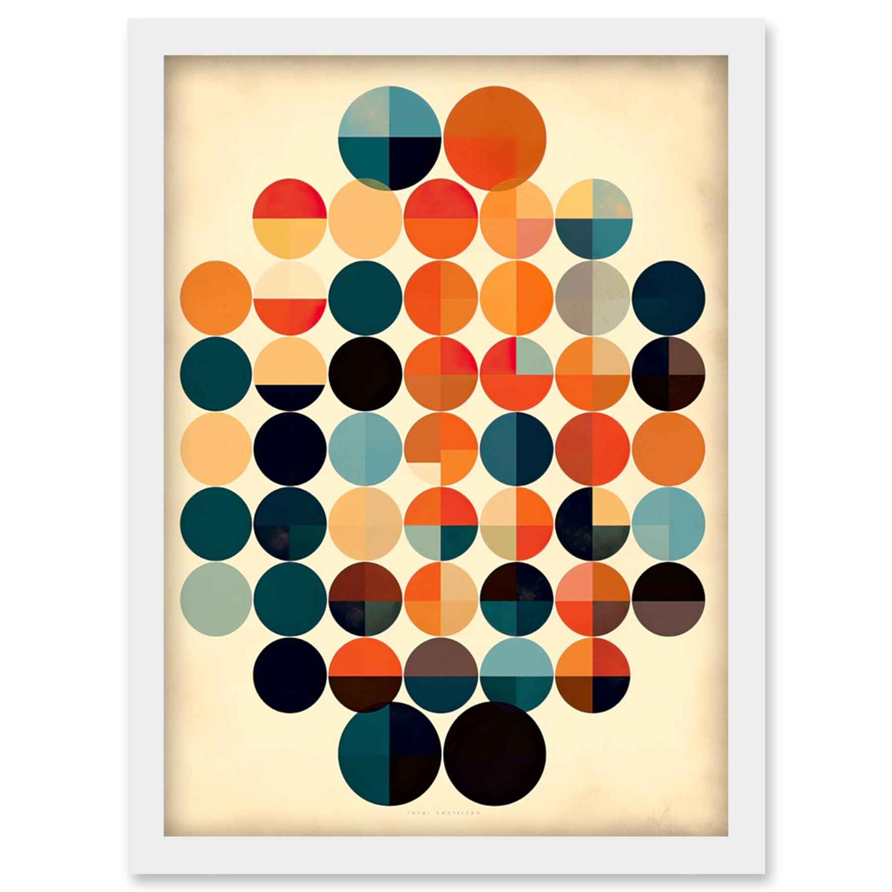Artery8 Minimalist Bauhaus Geometric Vintage Colourful Shapes Circles Artwork Framed Wall Art Print A4