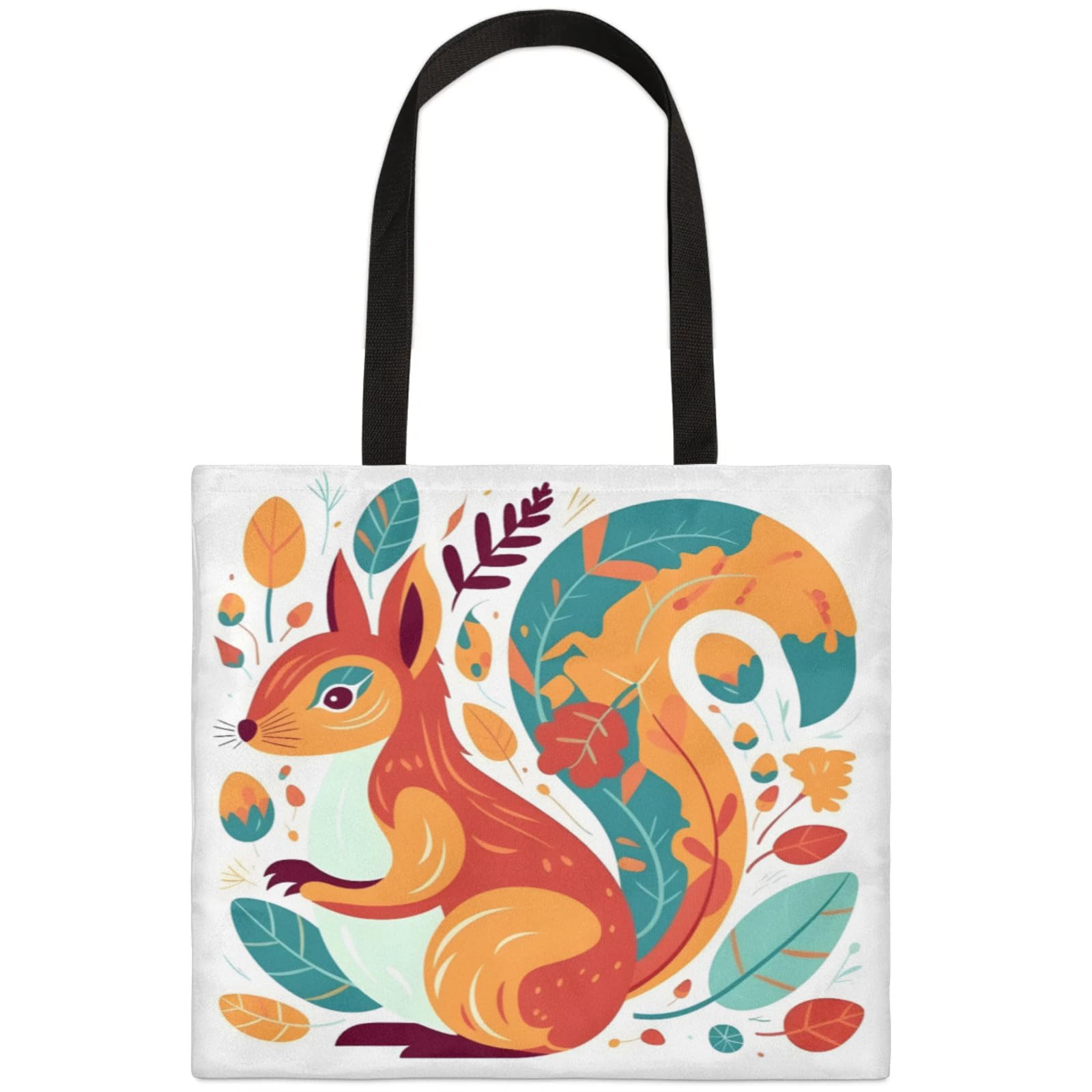 Mularoka Hand Painted Squirrel Leaves Square Canvas Tote Bag Top Handle Purses Stylish Women Canvas Shoulder Tote Bags Reusable Handbags for Work Travel Picnic Beach Shopping Gym Hiking