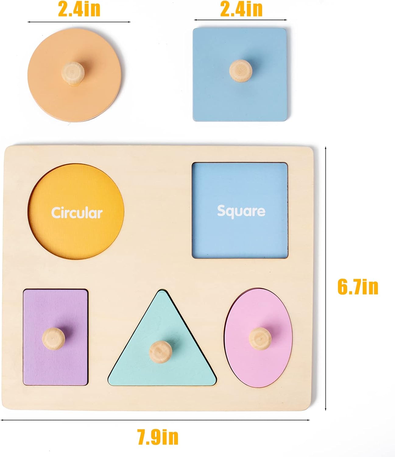 Montessori Wooden Colorful Geometry Pegged Puzzle with Knob Baby Toddler 1-3 Year Old Multi Shape Sorter Educational Toy Jigsaw, 5Pcs in Double Row : Toys & Games