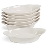 Au Gratin Baking Dishes, by Kook, Mini Casserole Dish, Set of 6, for Banana Split, Oven and Microwave Safe, Dishwasher Safe, Ceramic Dishes, Lasagna & Cobblers, Individual Serving, 12 oz (Ivory)