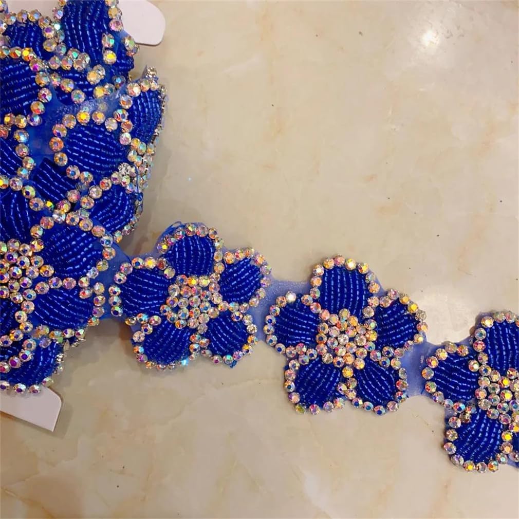 5Yards Crystal Applique Rhinestone Flower Patches Iron On Wedding Belt Dress DIY Accessories
