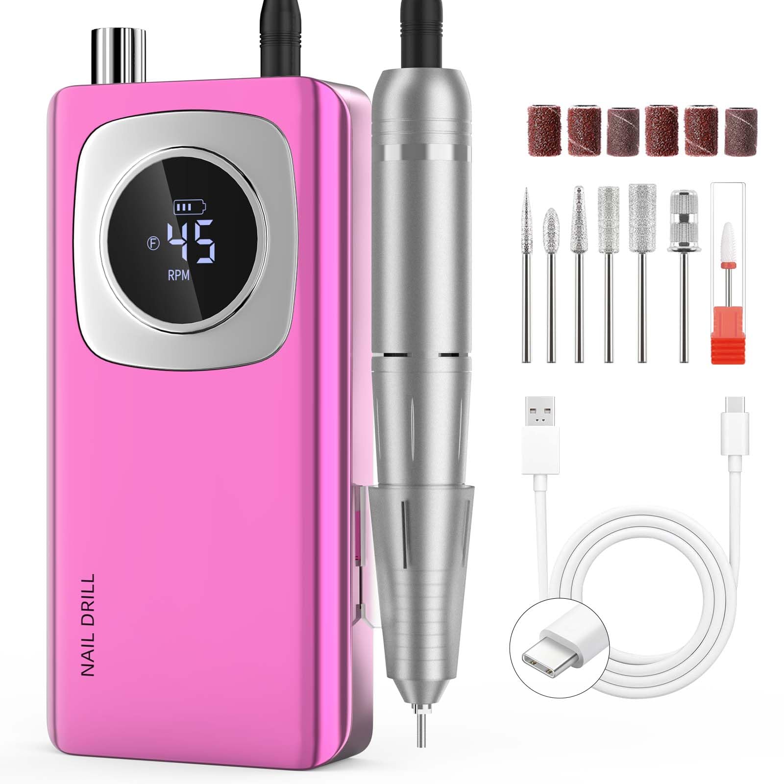 Electric Nail Drill Professional: Rechargeable Nail File with Bits for Acrylic Gel Nails, Professional Nail Drill Manicure Pedicure Polishing Shape