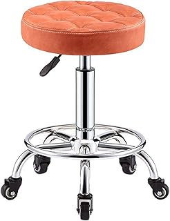 NYTA Round Rolling Stool PU Leather Height Adjustable Ergonomic Spa Bar Stool Swivel Drafting Work SPA Medical Salon Stools Chair with Wheels and Soft Seat Padding Orange