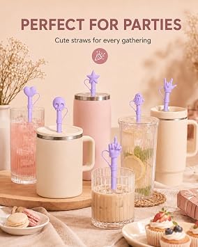 Stocking Stuffers Gifts for Women Men Dad Wife Sister Teens Girls Boys, 6 Pack Reusable Replacement Straws, 12'' Long Silicone Straw With Cover, Compatible with Stanley Owala 40 oz 30 oz Cup Tumbler