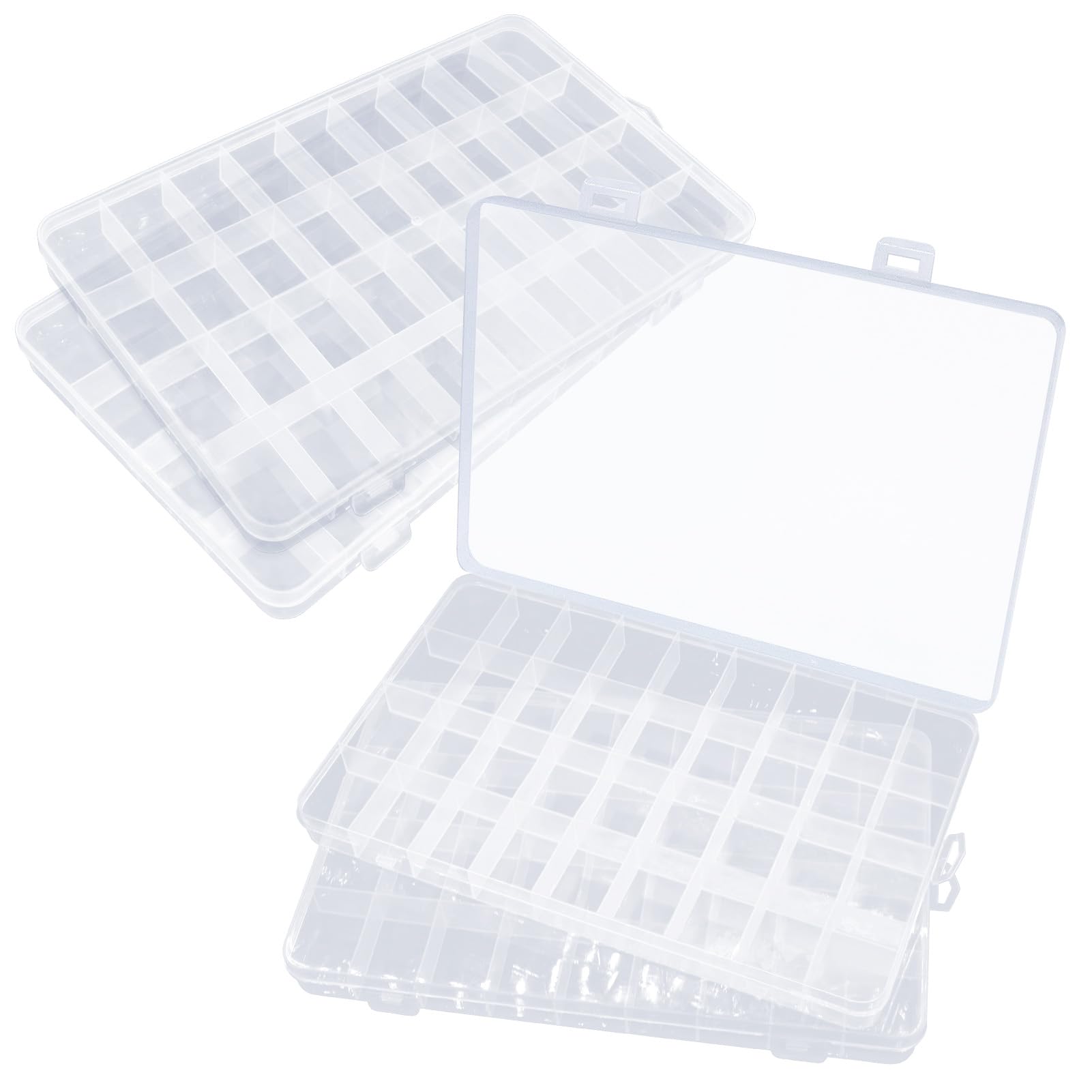 RYKOMO 4 Pack Clear Plastic Organizer Box 36 Grids Plastic Organizer Box with Fixed Dividers Clear Storage Container Jewelry Box for Beads Art DIY Crafts Jewelry Hair Accessories