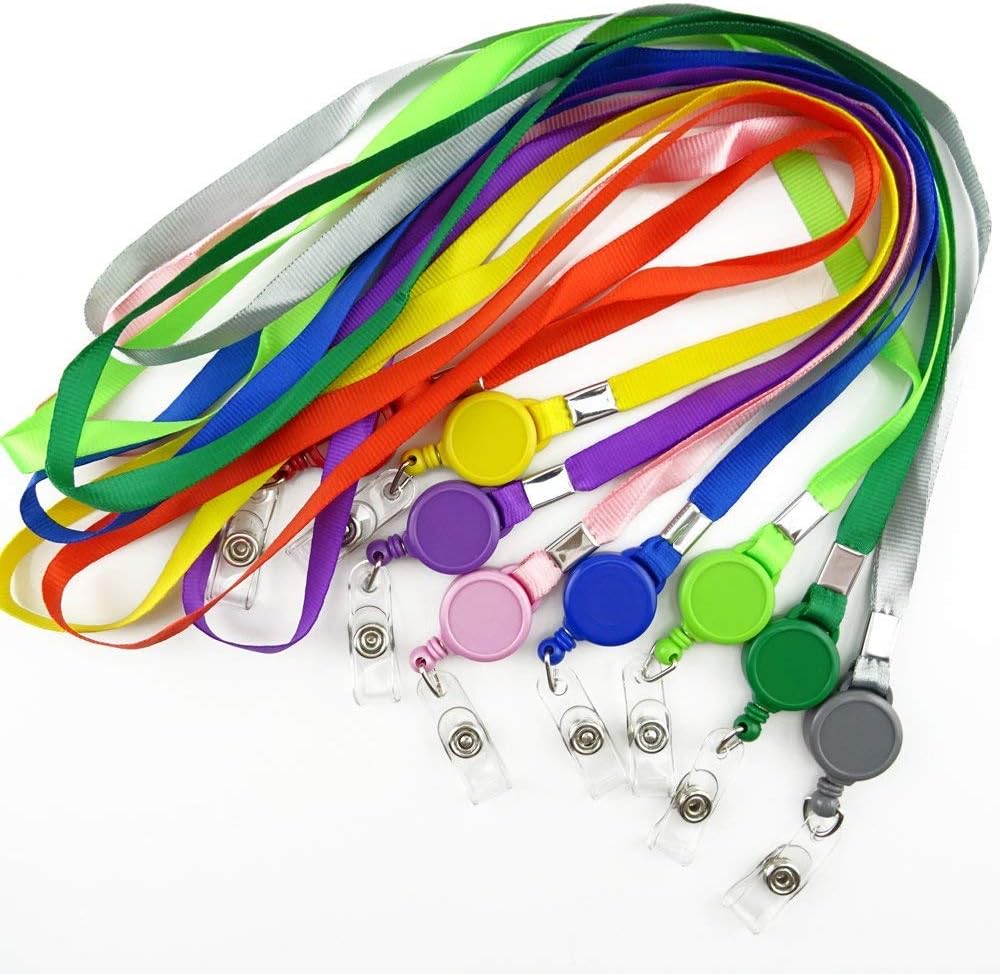 Honbay Plastic Retractable Badge Reel Key Chain ID Badge Holder with Lanyard Neck Strap for Key Cards, ID Cards, Credit Cards etc, Pack of 8 Pieces (Multi-Color)