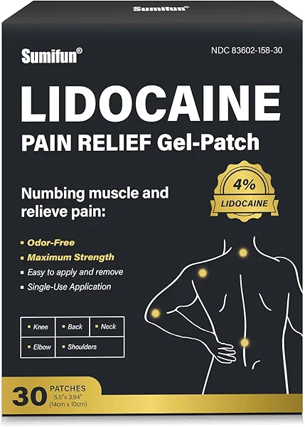 Sumifun Lidocaine Patches Maximum Strength - 30 Counts Pain Relief Patch for Back Aches Muscle Soreness Stiff Neck Joint Pain Topical Analgesic (Large, Count, 30)