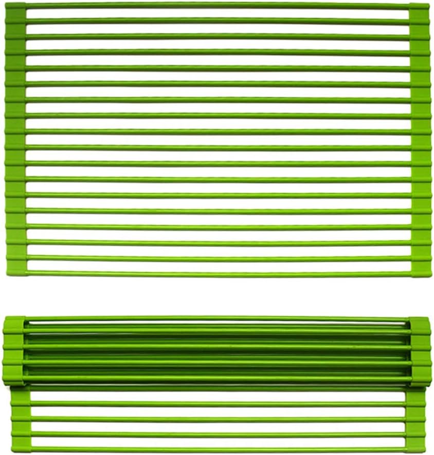 Dish Drying Rack, Kitchen Sink Rack Foldable FDA Grade BPA Free, Soft Silicon Drain Shelf, Roll Up Dish Drainer, for Fruit Vegetables (Green)