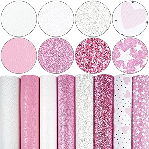 8 Pieces 8x12 Inch (21cm x 30cm) Faux Leather Sheets Mixed Black Red Series Holographic Daisy Fine Chunky Glitter Butterfly Leopard Pattern Faux Leather Fabric for Leather Bow Earring Making