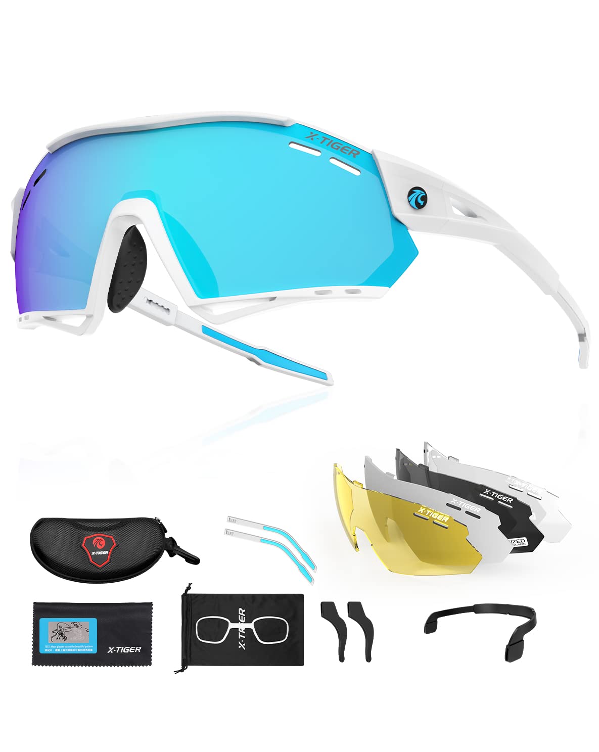 X-TIGER Gafas Ciclismo Hombre Polarizadas Gafas Ciclismo con 5 Lentes Intercambiables UV 400