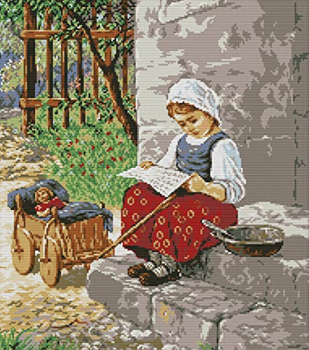 Kit point de croix débutant 11CT 40x50cm avec motif Petite fille de la ferme pré-imprimé