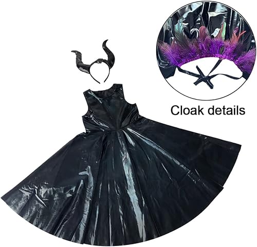 Miniatura 5 de IBTOM CASTLE Disfraz de Halloween para niñas, disfraz de bruja de tul negro, cuernos, diadema, alas, disfraz de carnaval