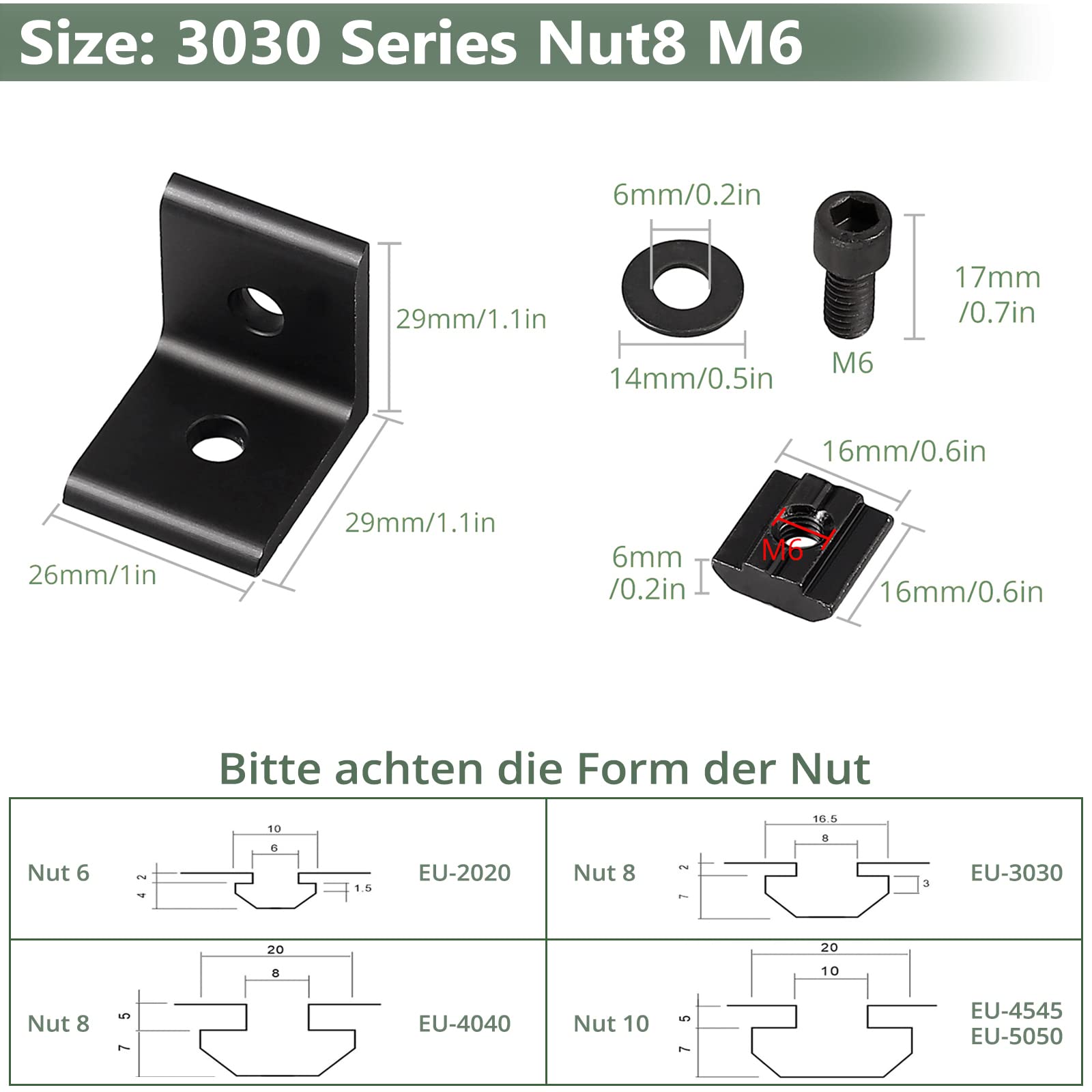 EYPINS 10X Winkelverbinder ALU, Winkel Befestigung Befestigungsmaterial Aluprofil 30x30 30x60 Nut 8 Raster Streben Aluminium Bauwinkel Möbelwinkel Eckwinkel für Aluminiumprofil, Strebenprofil, Schwarz
