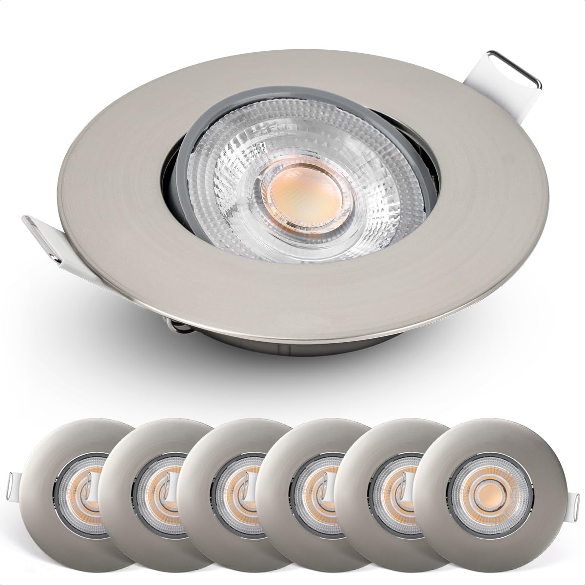 EMOS Incasso per Cartongesso 4.9W / 380 Lumen | Faretti LED soffitto da incasso 4000K Luce Bianco naturale | Set di 6 pezzi Spot LED Orientabili a 50°, Rotondi e Ultra Piatti in Argento