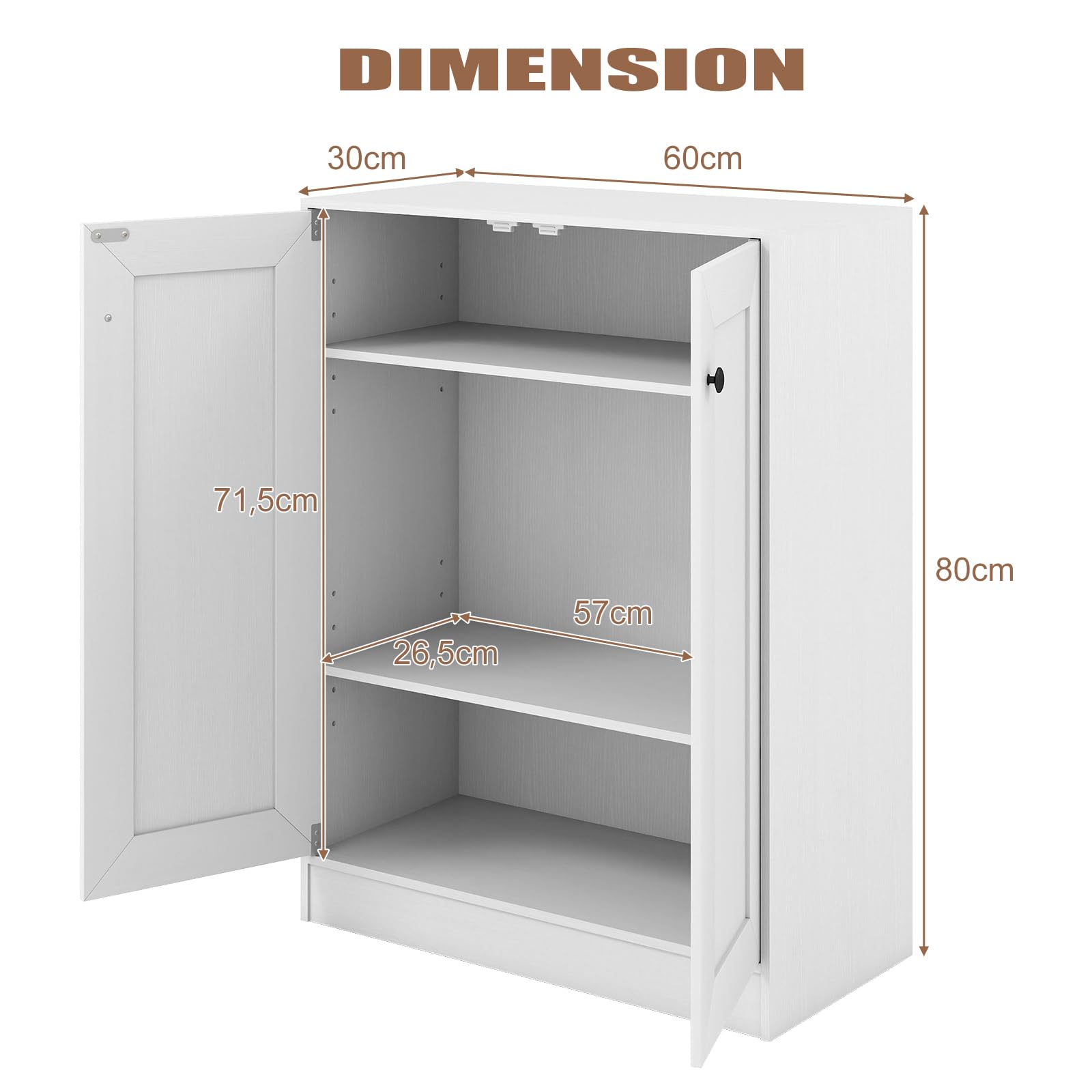 KOMFOTTEU Buffet Bas avec 2 Portes, Meuble Rangement de Cuisine, 3 Niveaux avec 2 Étagères réglables & Kit Anti-basculement, pour Salon, Salle à Manger, Chambre, Entrée, Blanc, 60 x 30 x 80 cm