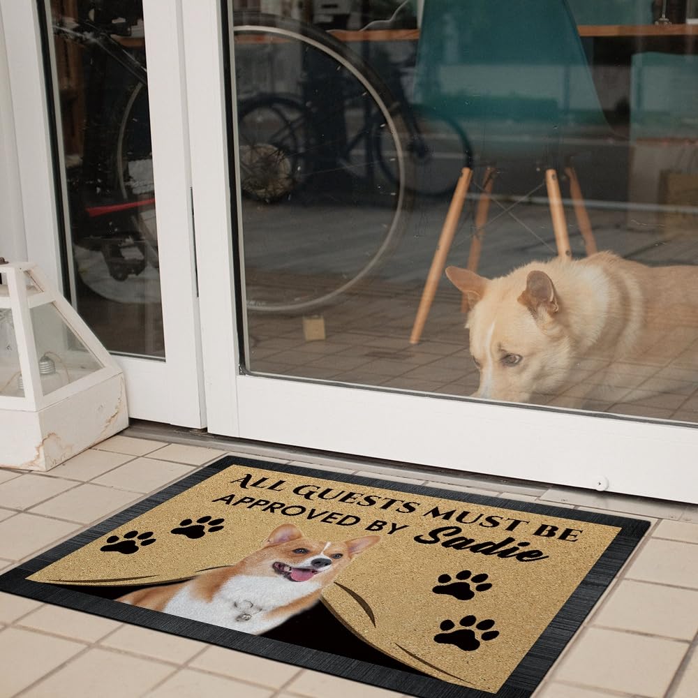 Divertente zerbino di benvenuto con bulldog americano, con scritta in lingua inglese "All Guests Must Be Approved", tappetino personalizzato per la decorazione della casa, regalo per gli