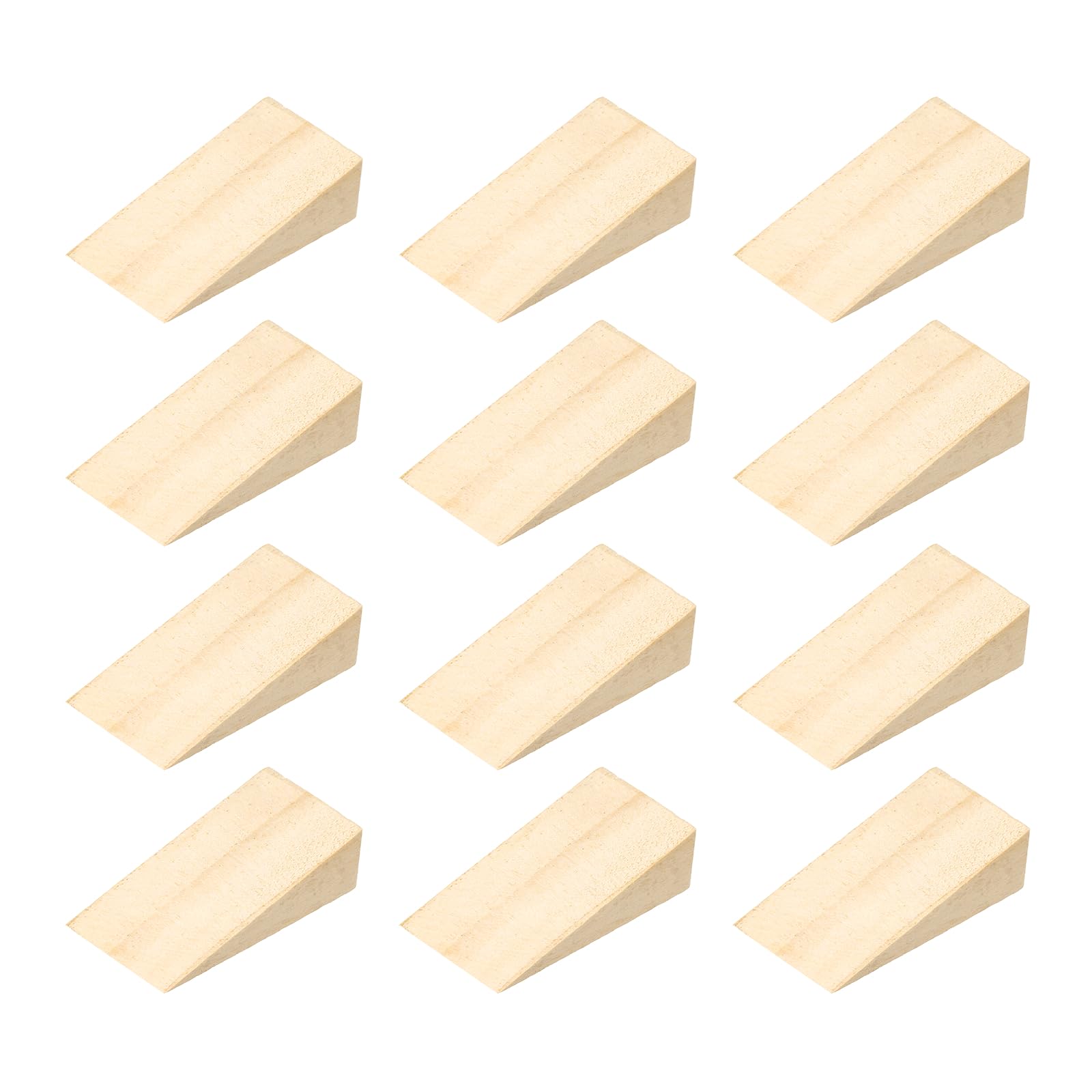 sourcing map 12Pcs Wooden Door Stopper, 70 x 37 x 19mm Non-Slip Solid Wood Door Wedges Triangle Wooden Doorstop Blocks for Chair Caning Home Office Floor