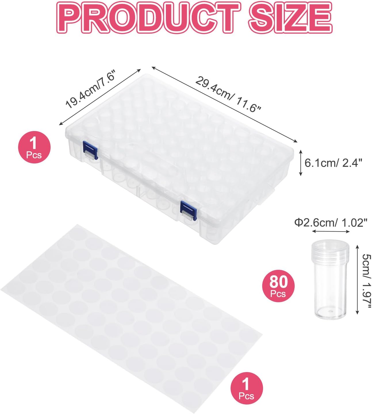 MECCANIXITY 80 Slots Diamond Art Storage Containers, Clear Plastic Diamond Art Painting Beads Organizer Case Accessories with Labels for Jewelry Nail Crafts Rhinestones 11.6x7.6x2.4inch