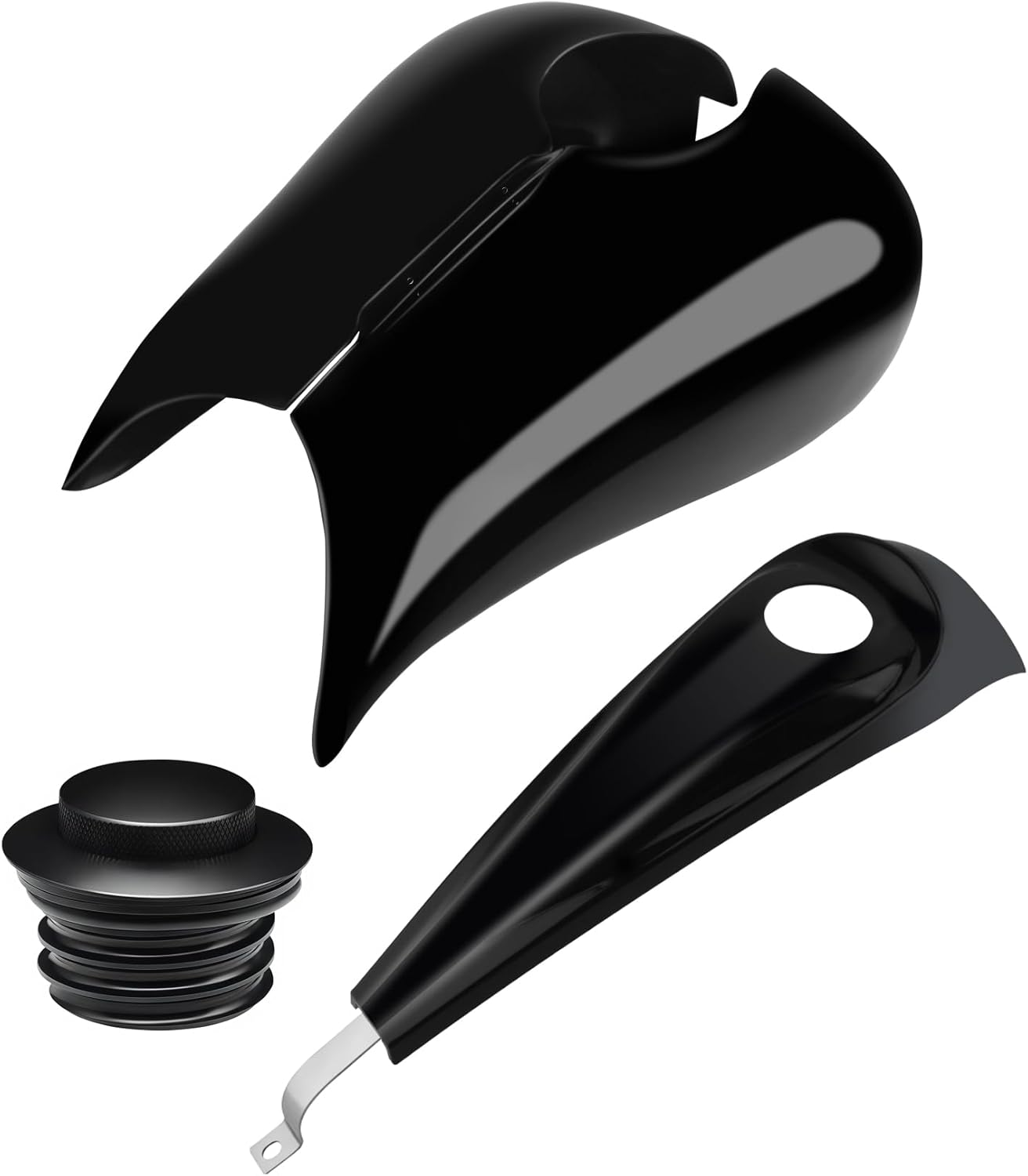 Stretched Tank Covers Gloss Black Extended Gallon Fuel Shrouds with Tank Dash Console & Fuel Gas Tank Cap Compatible with Harley Touring Street Glide,Road Glide,Tri Glide 2009-2023