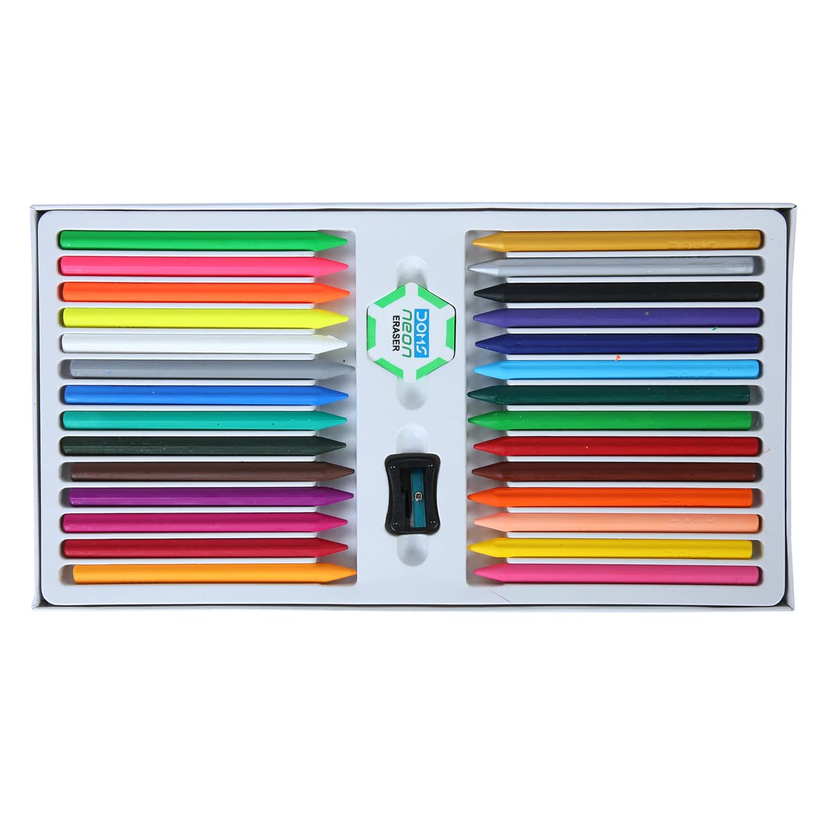 Doms Non-Toxic 28 Shades Super Smooth Plastic Crayons | Erasable & Sharpenable | 1 Eraser & 1 Sharpener Included | Pack of 1 2