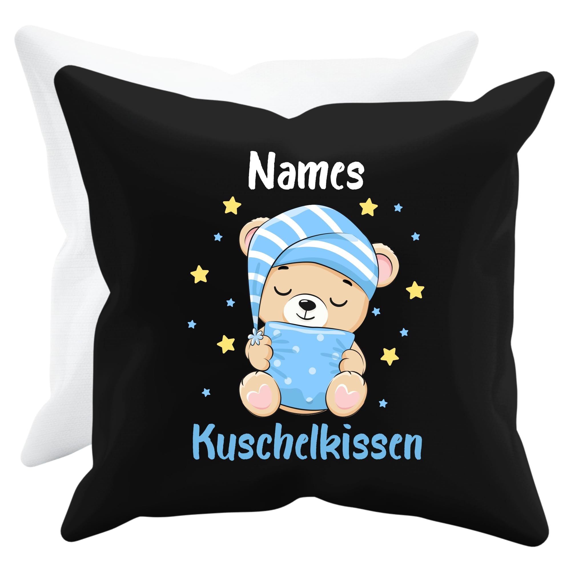 Cojín personalizado con nombre para niños/bebés/niños – Cojín muy bonito en blanco o negro – Cojín estampado 40 x 40 cm con relleno como regalo de cumpleaños o Navidad