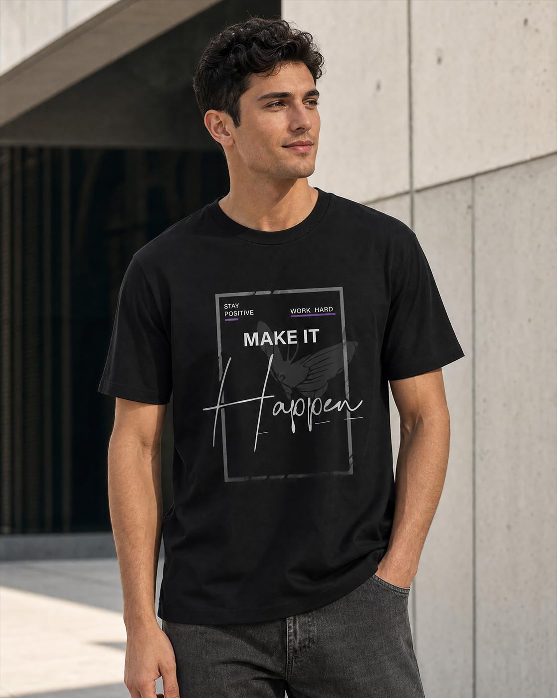 NOBERO - Camiseta para hombre de algodón con estampado gráfico de corte clásico