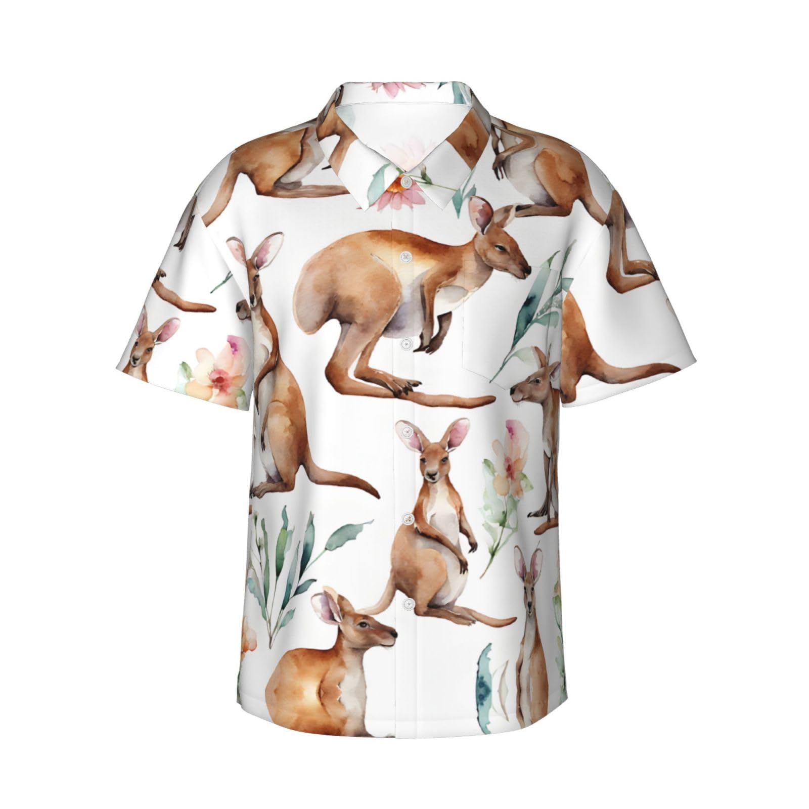 ESNAIUVCD Funny Cartoon Kangaroo Zoo Print Hawaii Shirts Mens Funny Shirts Holiday Party Shirts Black