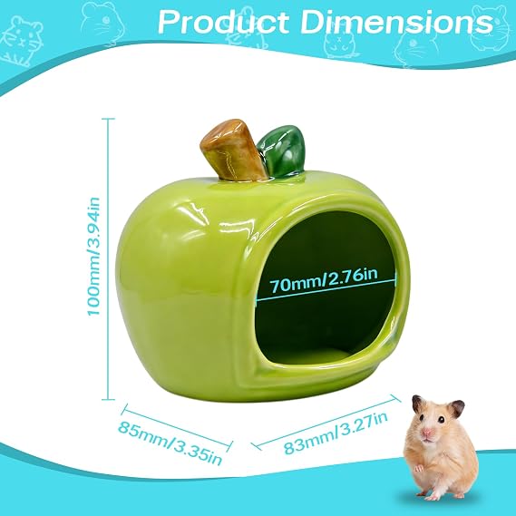 Ceramic Hamster Hide, Cute Apple-Shaped Hamster House, Green