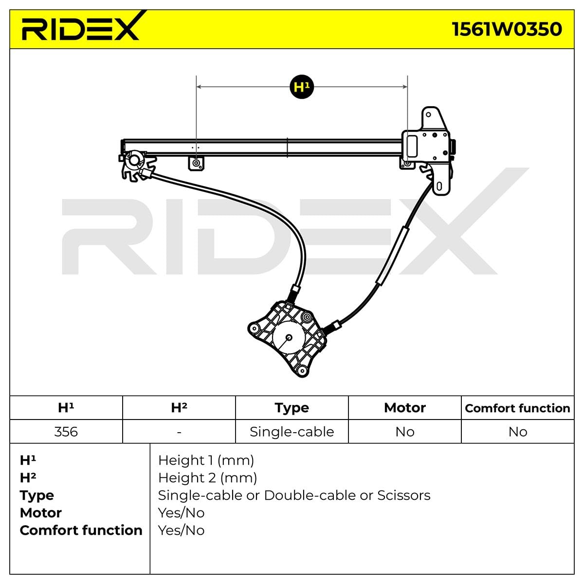 RIDEX 1561W0350 Elevalunas eléctrico Izquierda sin electromotor Compatible con PEUGEOT 407 SW 6E, 6D