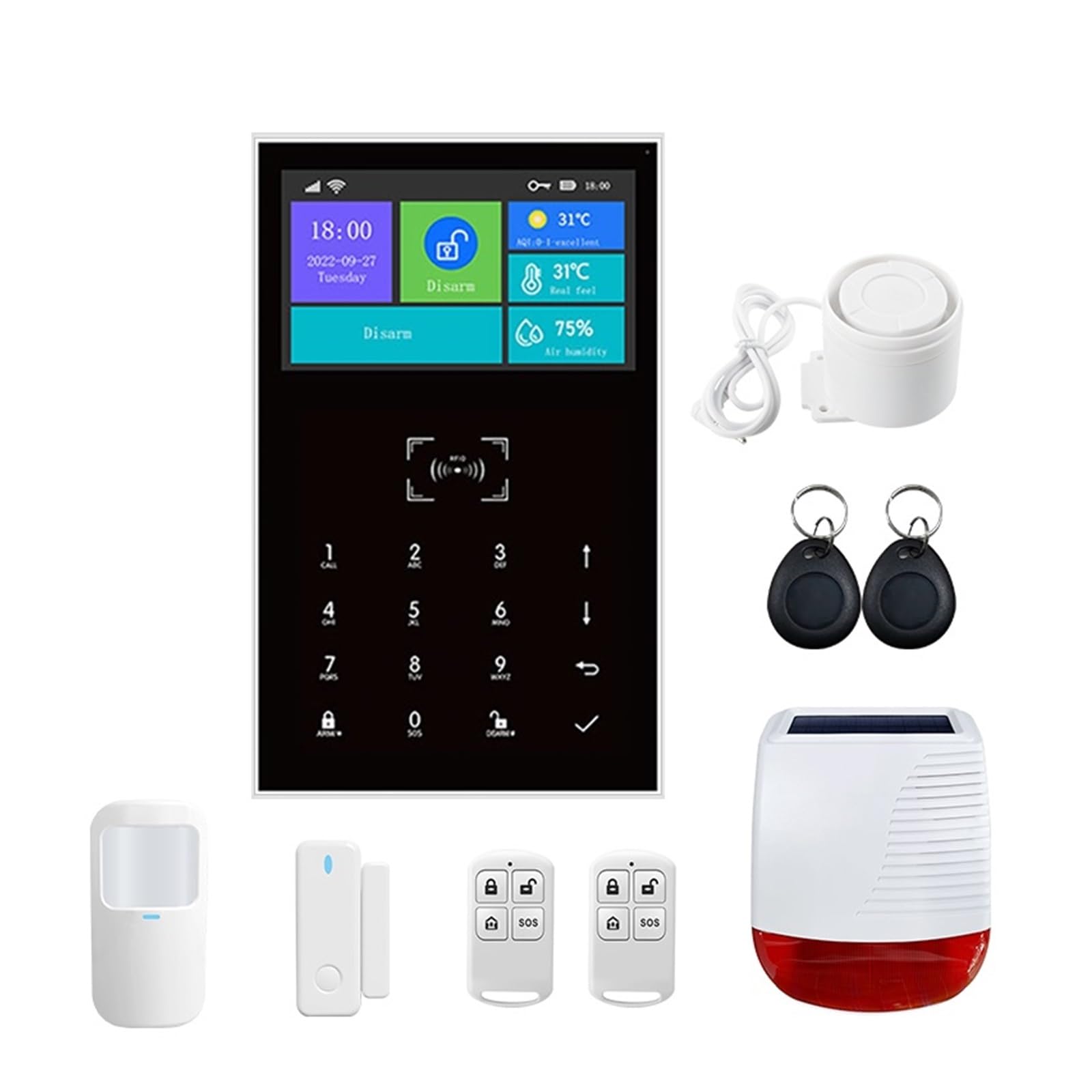 Alarme de sécurité sans faux positifs DELURA, centrale WiFi tactile et capteurs de mouvement