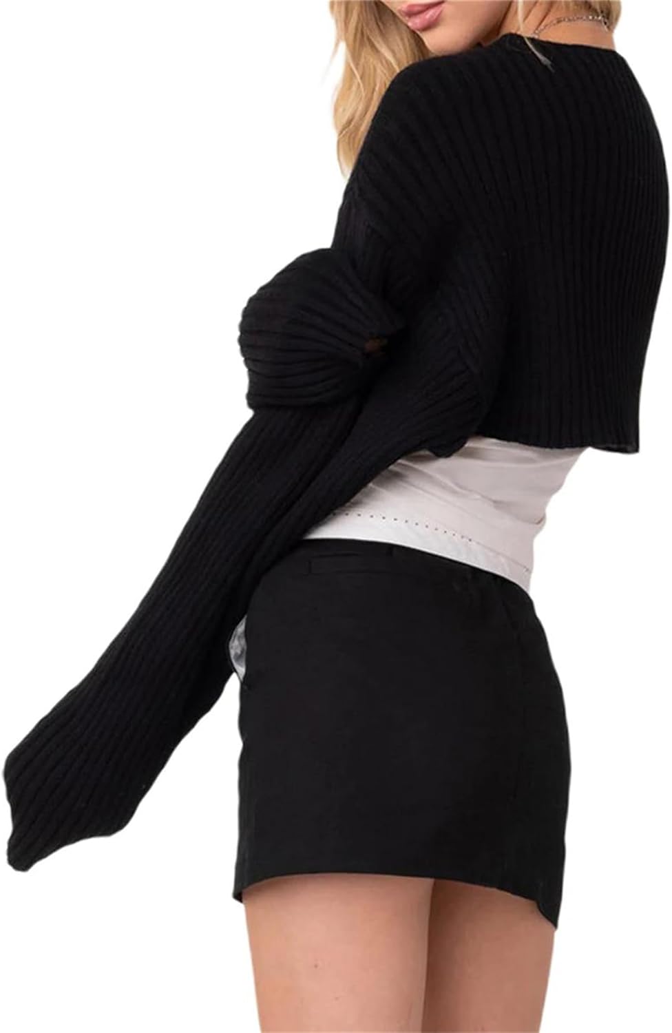Women's Short Open Front Shrug Cardigan Long Sleeve Solid Slim Shape Casual Street Style Diamond Decor Cardigan Sweater