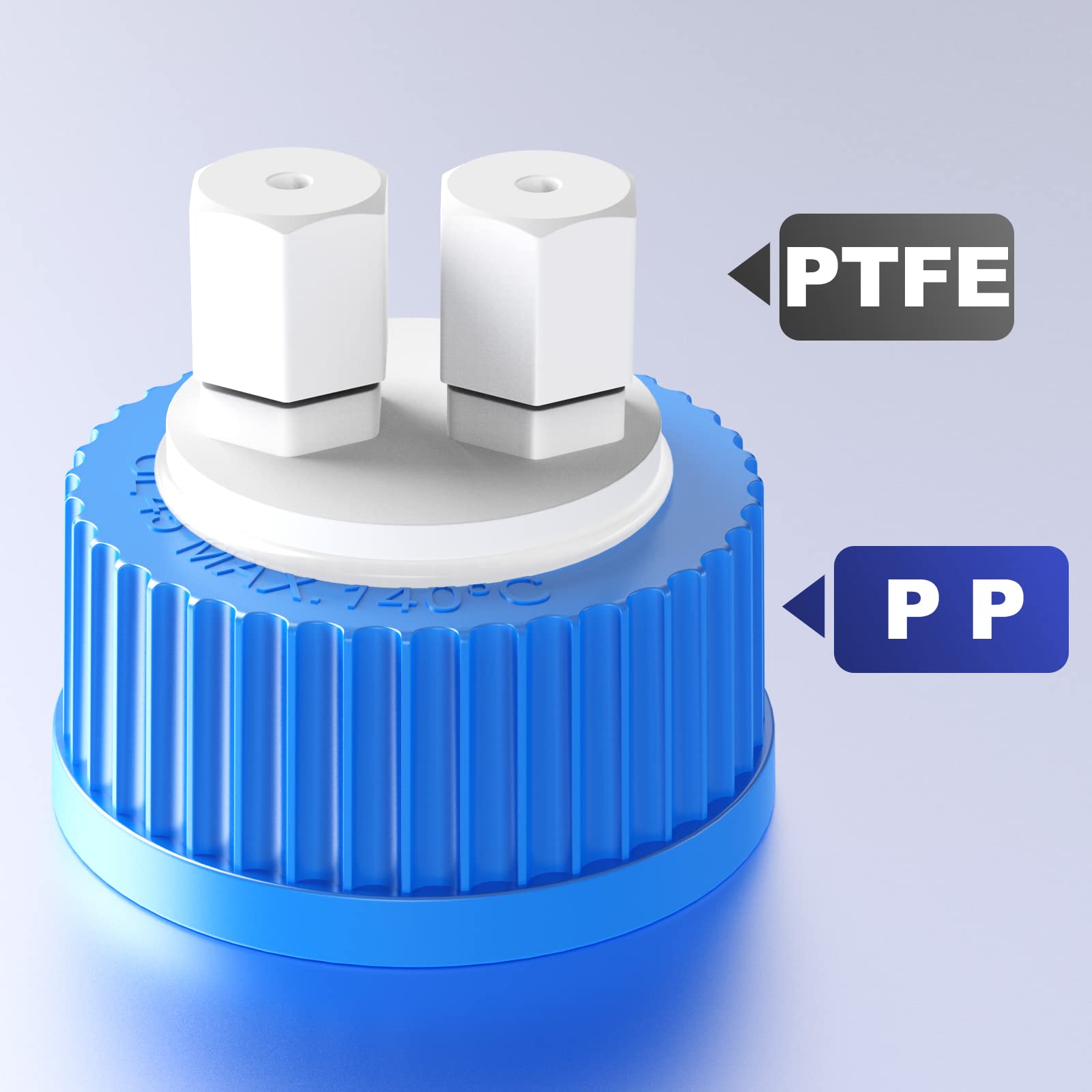 Distributore multiplo per bottiglie GL45 Inserto in PTFE, tappo di scarico per cromatografia liquida, tappi di consegna solventi HPLC, PP by ZHANXUBIO (porta 1/8-2)