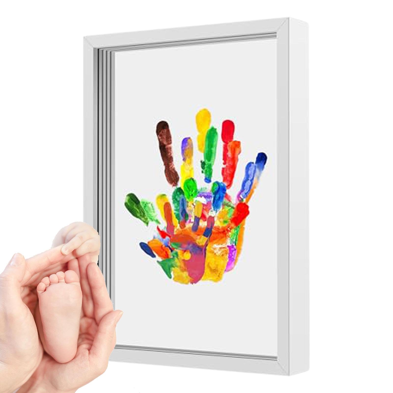 Set Impronte Digitali Per Bambini – Kit Souvenir Per Neonati Con 6 Inchiostri Atossici, 4 Lastre In Plexiglass E Telaio In Legno – Regalo Di Nascita Per Genitori E Coppie - 4
